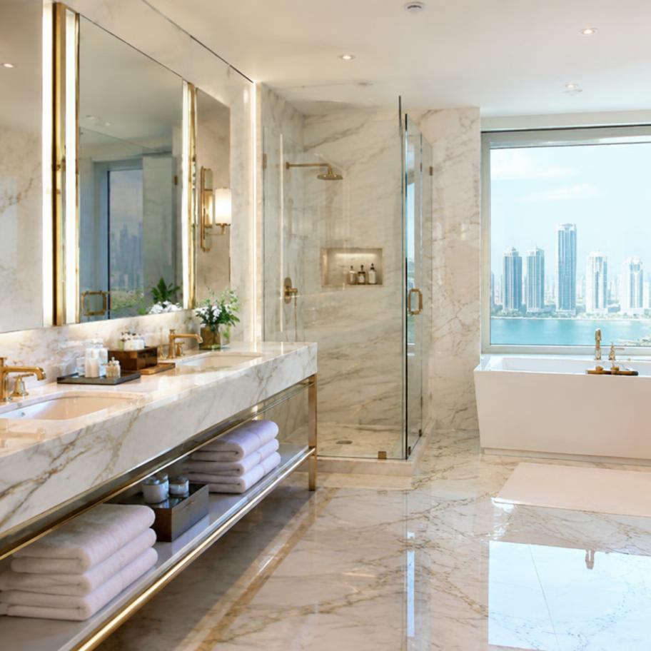 Polished marble bathroom after a deep clean in Doha